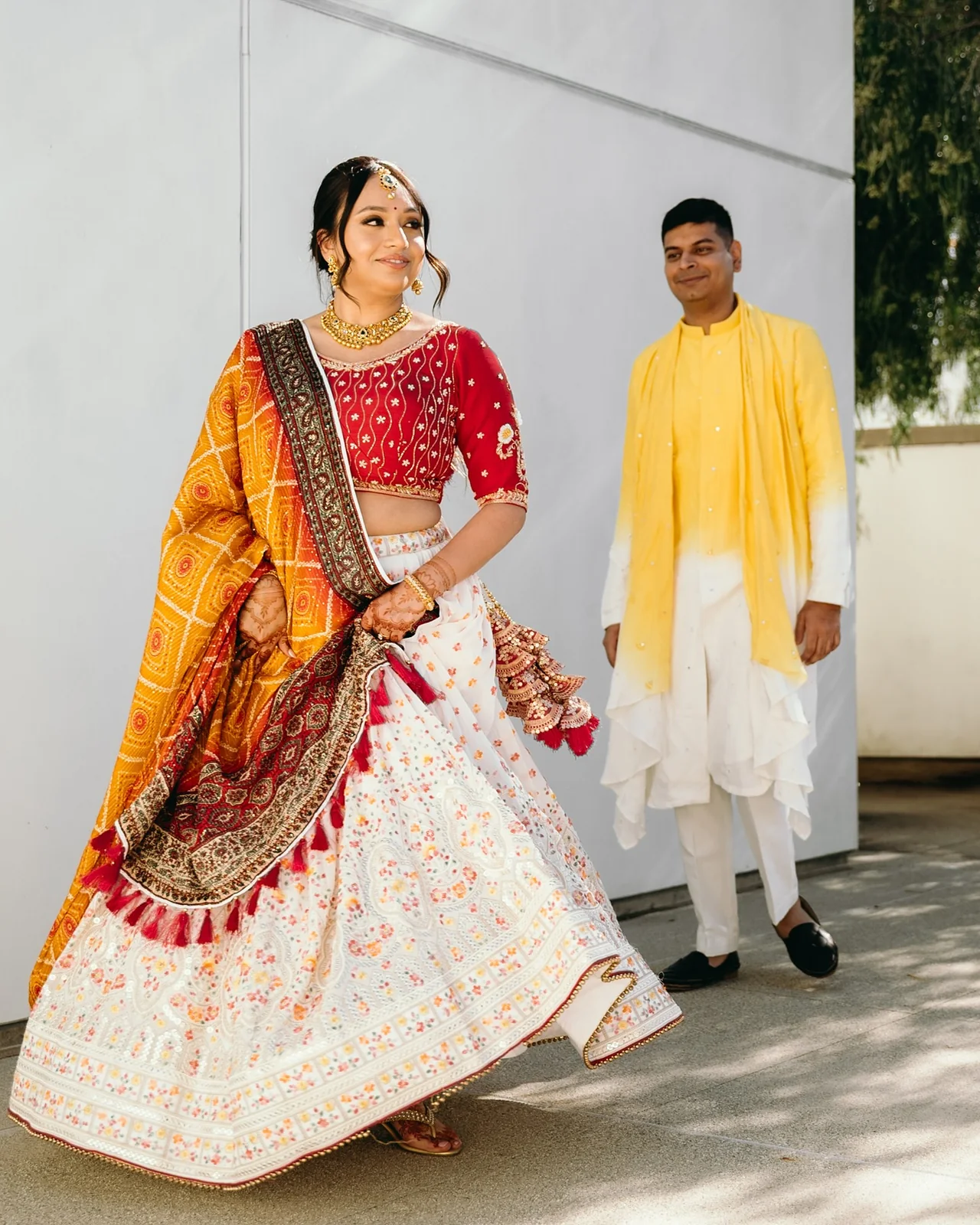 Purna and Mayur stepping into their Haldi celebration